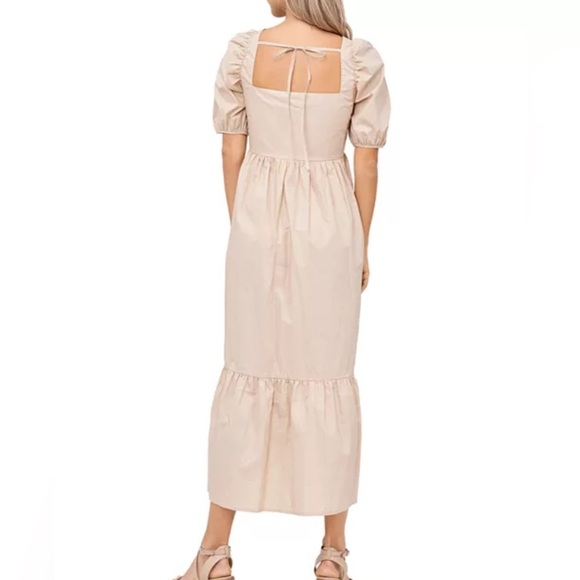 En Saison Beige/Tan Square Neck Puff Sleeve Midi Dress Size Medium - Picture 3 of 9